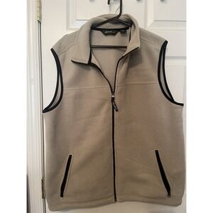 Eddie Bauer Men's Large Tall Fleece Full Zip Beige Vest Outdoors Gorpcore